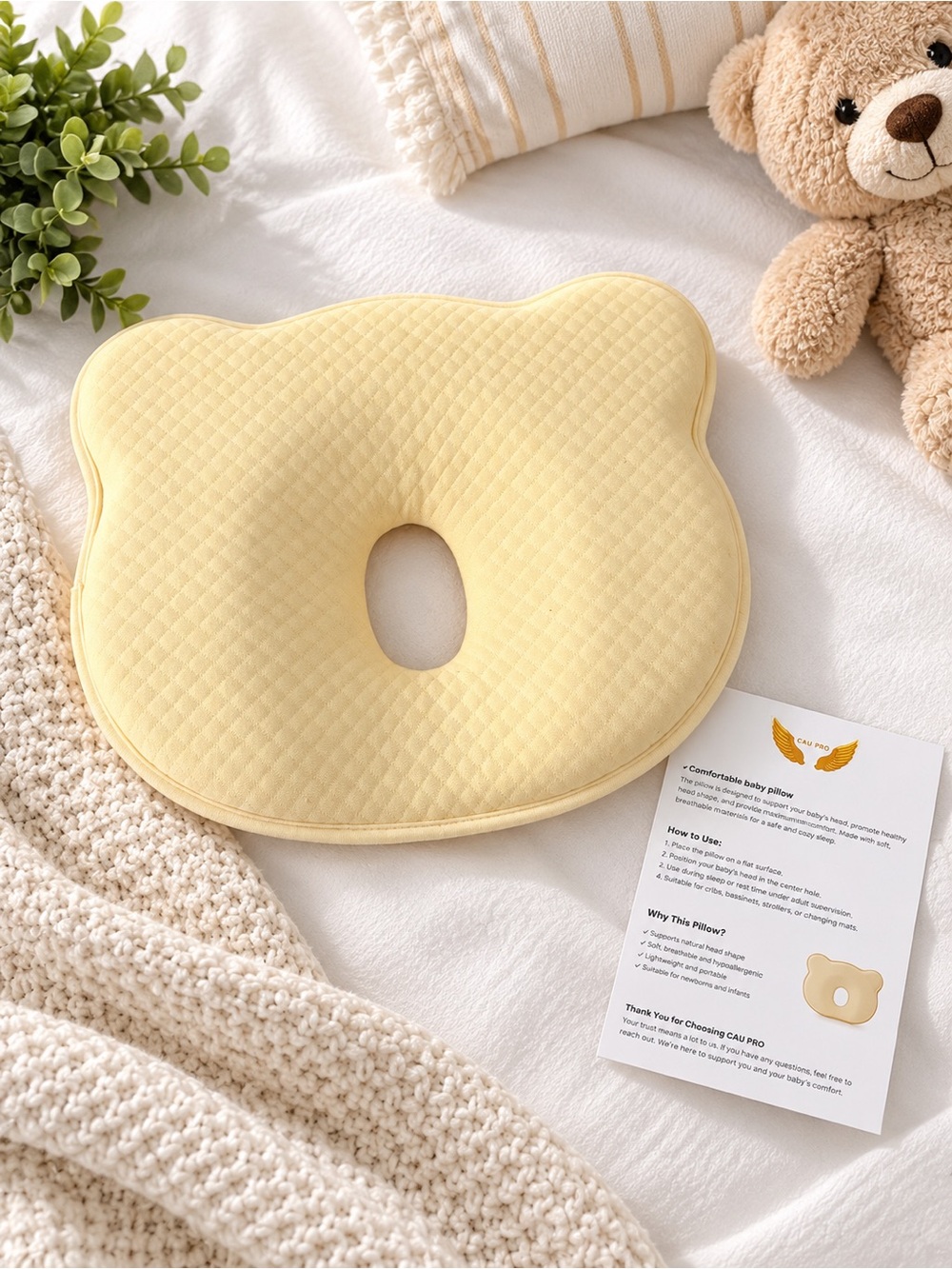 Baby Head-Shaping Pillow in Pale Yellow - Kids Accessories
